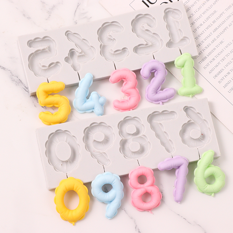 气球数字diy烘焙模具周岁生日蛋糕装饰摆件翻糖巧克力数字硅胶模