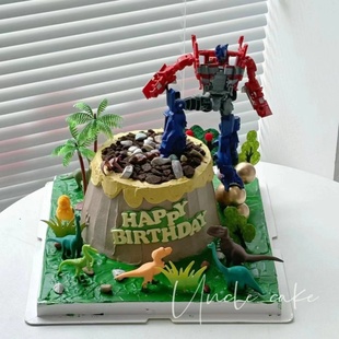 恐龙变形金刚蛋糕装饰汽车人摆件机甲天柱机器人儿童男孩生日插件