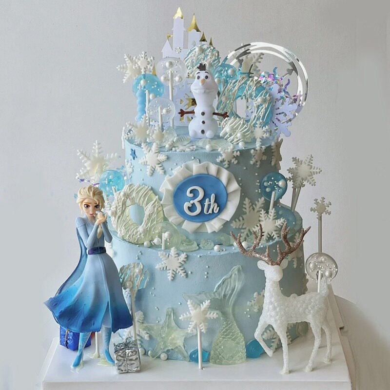 冰雪奇缘艾莎公主蛋糕装饰小女孩生日雪花城堡圣诞水晶麋鹿摆件