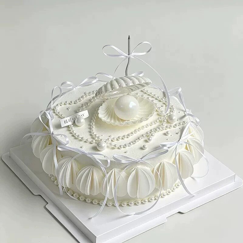 网红生日蛋糕装饰威化纸糯米纸圆片珍珠贝壳女生女生生日装扮插件