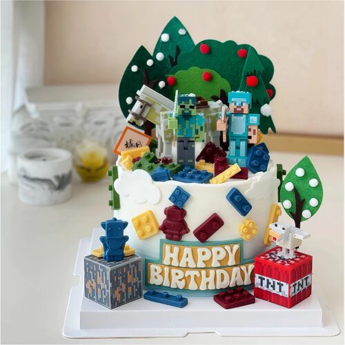 我的世界蛋糕装饰摆件minecraft生日布置配件主题甜品台积木插件