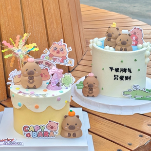 饰摆件可爱卡通软胶豚鼠烘焙插牌插件 网红卡皮巴拉儿童生日蛋糕装