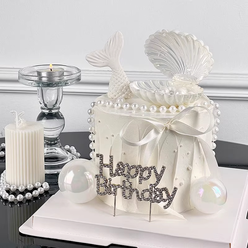 网红女神生日蛋糕装饰摆件珍珠贝壳钻石插件仙女甜品烘焙装扮配件