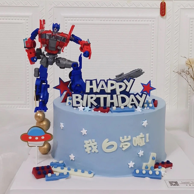 变形汽车人蛋糕装饰摆件儿童男孩生日机甲机器人烘焙装扮插件配件
