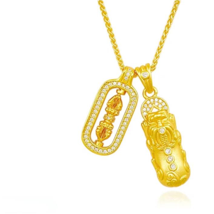 新款5G国潮点钻金刚杵貔貅吊坠项链