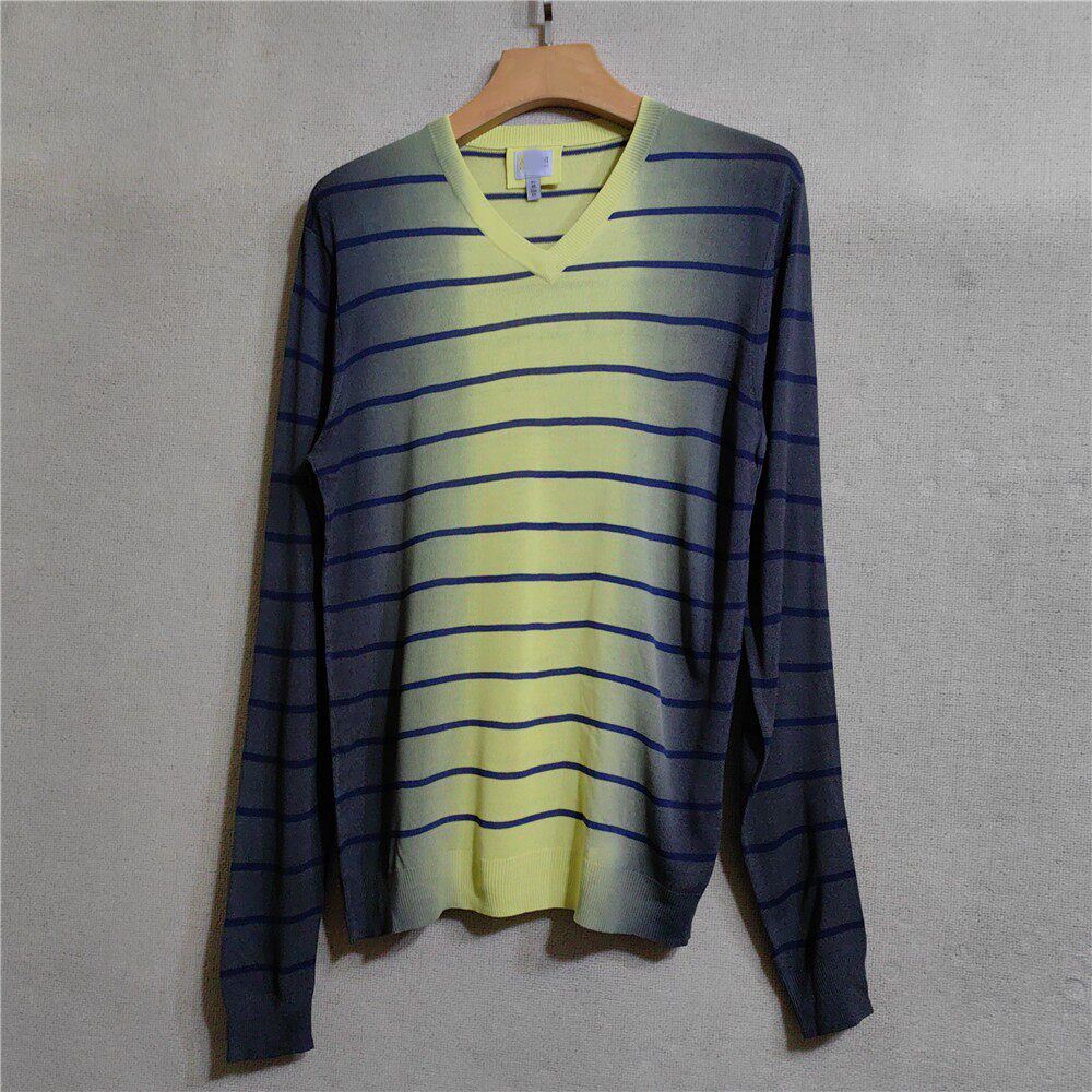 意大利奢品 男款春季薄款 高端质感贴身舒适 渐变色条纹针织衫