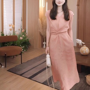 A字裙子 时尚 气质连衣裙女2025夏季 新款 收腰显瘦设计感系带中长款