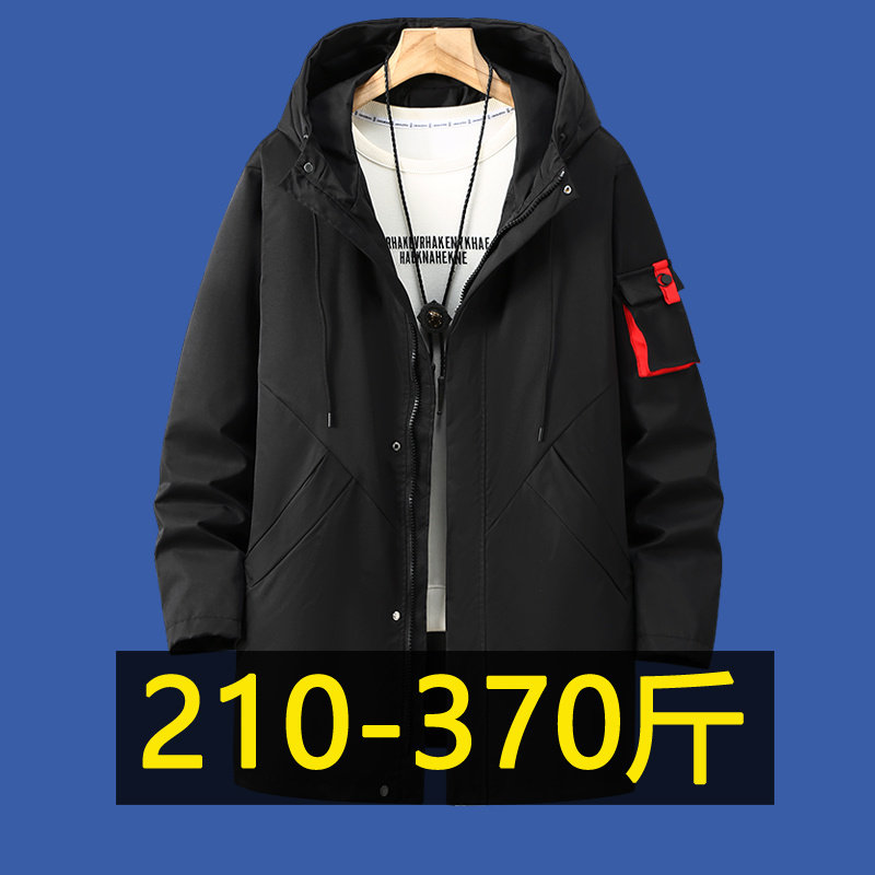特大码中长款风衣男士外套春秋季胖子加肥加大宽松休闲夹克300斤