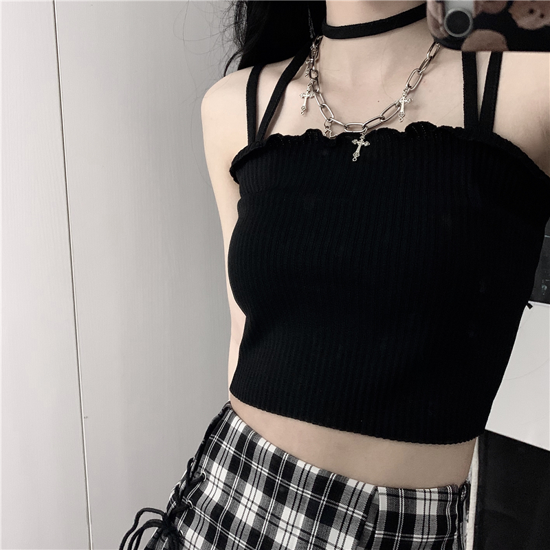 背心吊带女夏季韩版ins复古泫雅风短款露脐修身上衣无袖T恤外穿潮