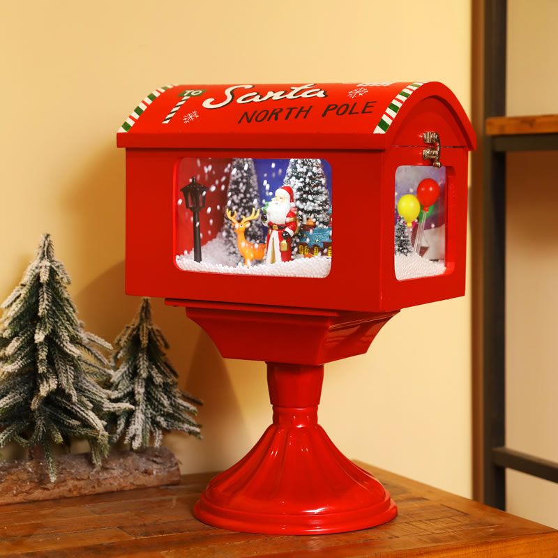 新款圣诞装饰品创意迷你邮箱下雪音乐灯商场红色布景道具礼品礼物