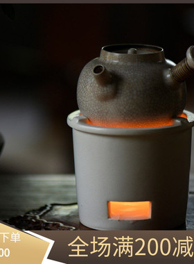 景德镇梵山堂苏打釉侧把泡茶壶开片小陶壶迷你酒精炉 煮茶 温茶器