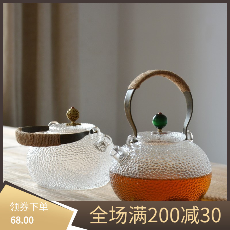 正品锤纹耐高温提梁玻璃壶电陶炉耐热煮茶壶直火加热烧水壶泡茶水