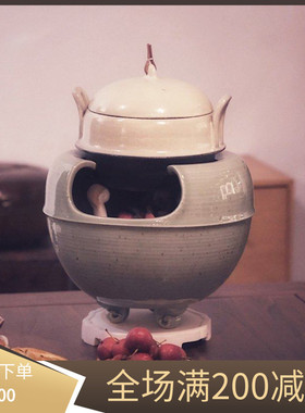 景德镇半斋 粉引冰裂纹小白茶锅套组茶釜砂锅手工煮茶锅土锅火钵