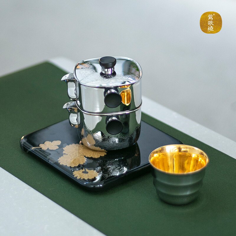 莺歌烧316不锈钢 便携式旅行茶具小套装户外旅行露营泡茶壶包邮