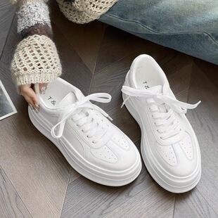 休闲鞋 6cm小个子时尚 女2026春新款 轻便不累脚厚底真皮小白鞋