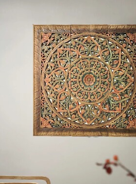 镂空壁饰泰国玄关背景画柚木复古