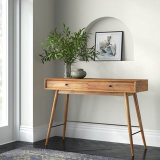 北欧实木优雅控制台桌两抽轻奢玄关台桌书房书桌沙发背几桌入户桌