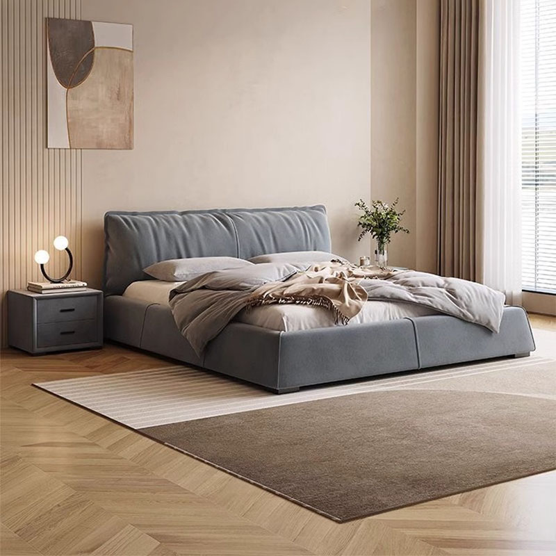 意式极简麂皮绒卧室双人大床婚床
