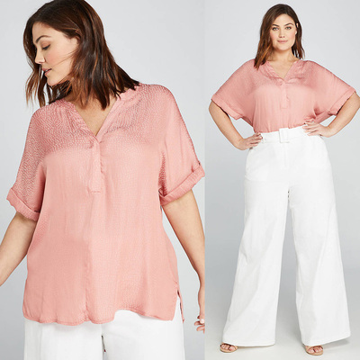 处理2120欧美胖MM特大码水玉点点桔暗粉衬衫200 300 400斤