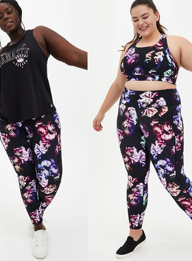 2066欧美单胖MM特大码紫印花健身运动背心文胸紧身裤200300400