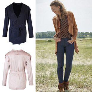 有特大码 9530 麂皮薄绒风衣外套 新款 欧美单春装