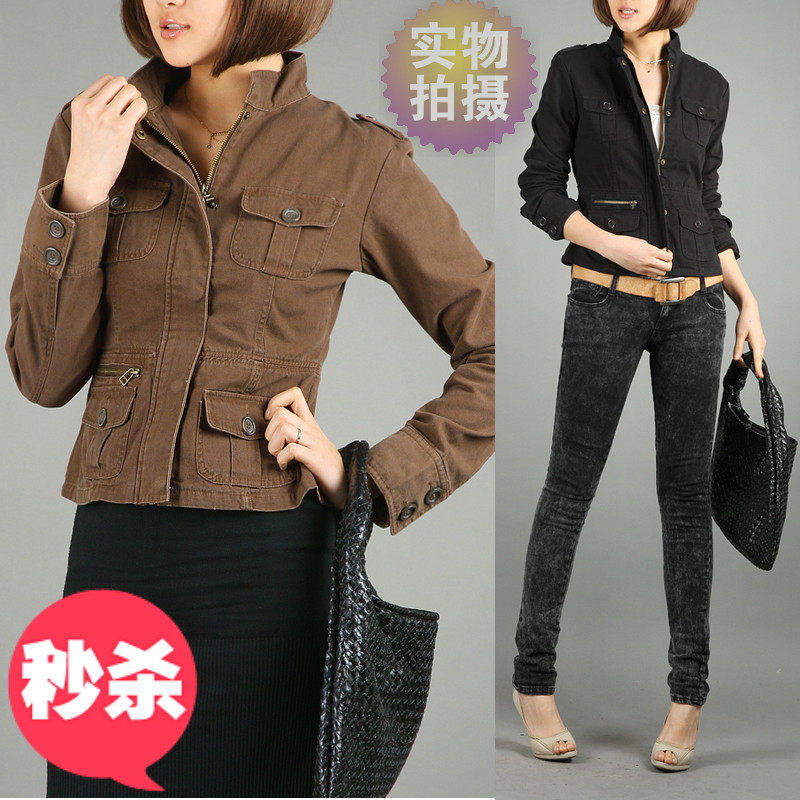 欧单超值棉质收腰立领上衣