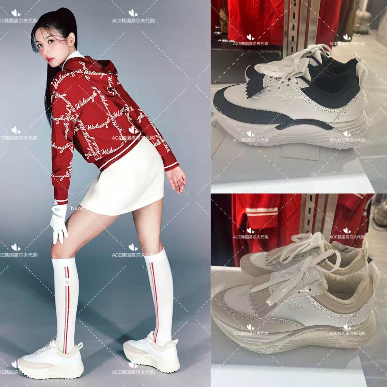 Wangle女士高尔夫球鞋25初秋新款百搭休闲时尚运动舒适厚底增高鞋