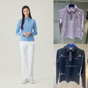 公鸡折扣高尔夫女士2024春季 百搭LOGO翻领休闲运动纯色长袖 POLO衫