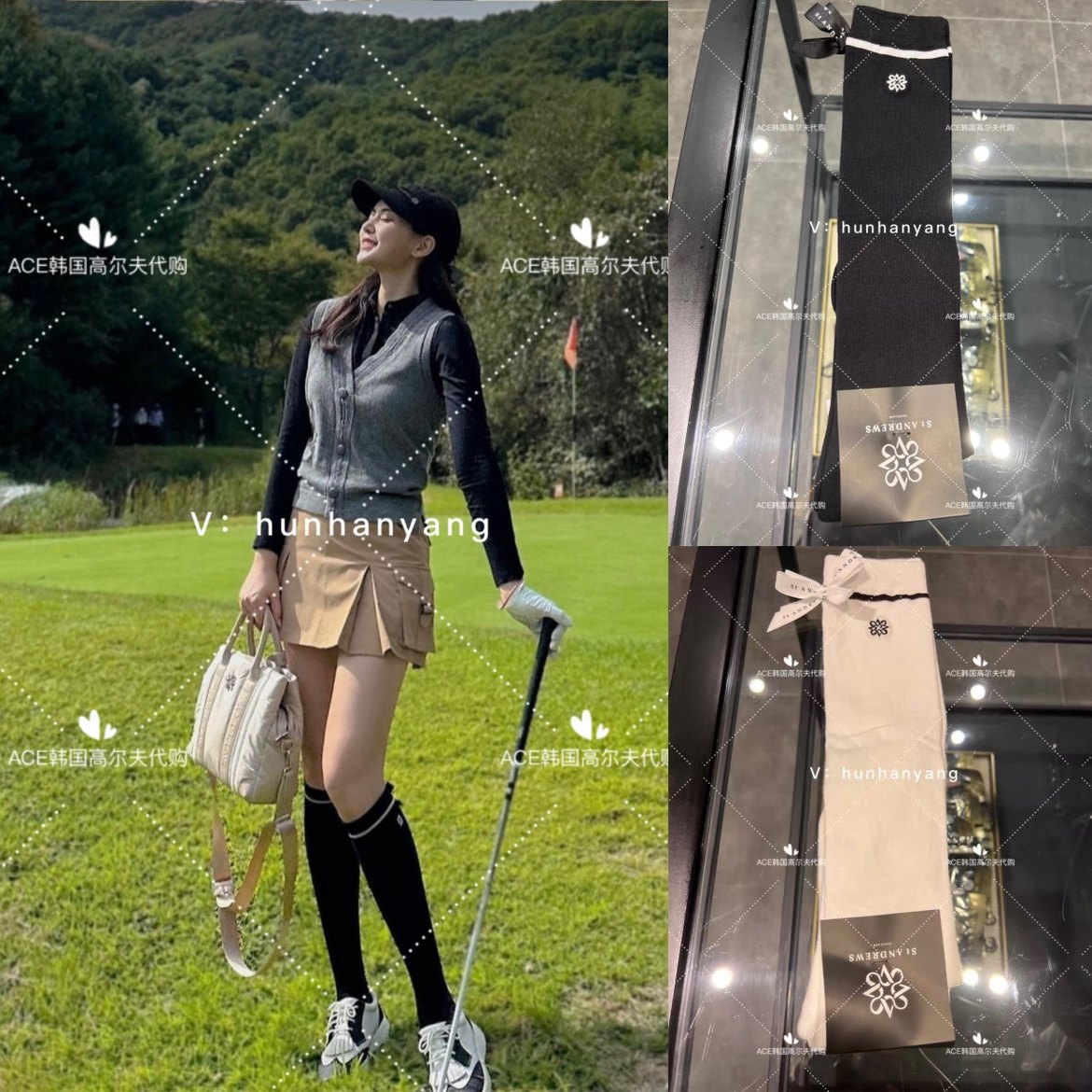 高尔夫女士蝴蝶结不过膝长袜