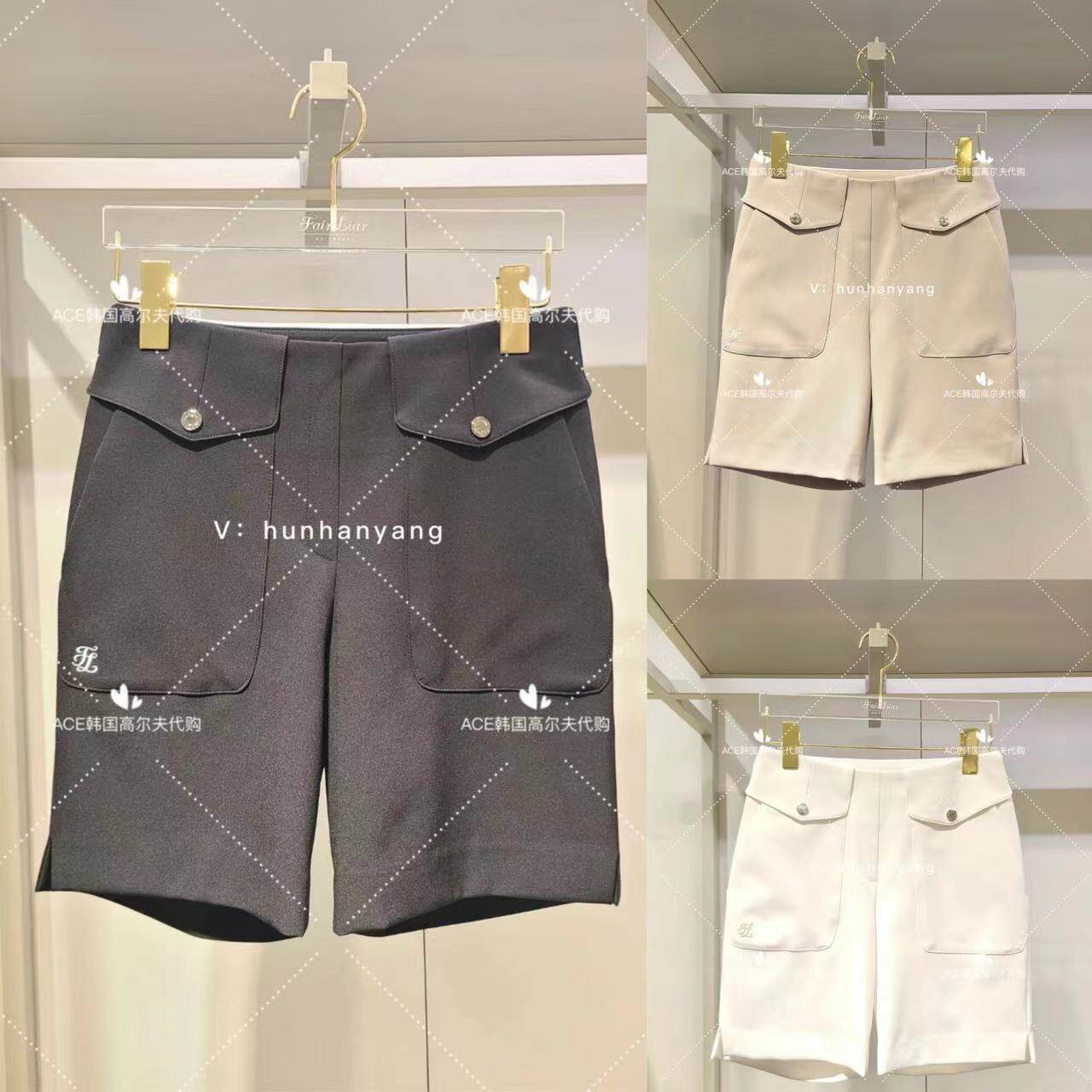 FL女士高尔夫服装24夏季折扣百搭纯色口袋修身透气休闲运动短裤