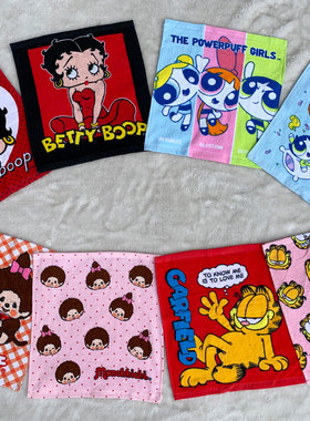 34cx36cm贝B蒂萌奇奇女警加菲猫外贸卡通全棉大方巾儿童成人毛巾