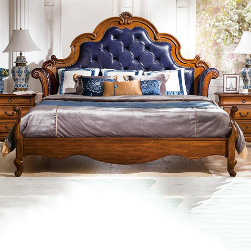 美式乡村进口楸木主卧妆台大床