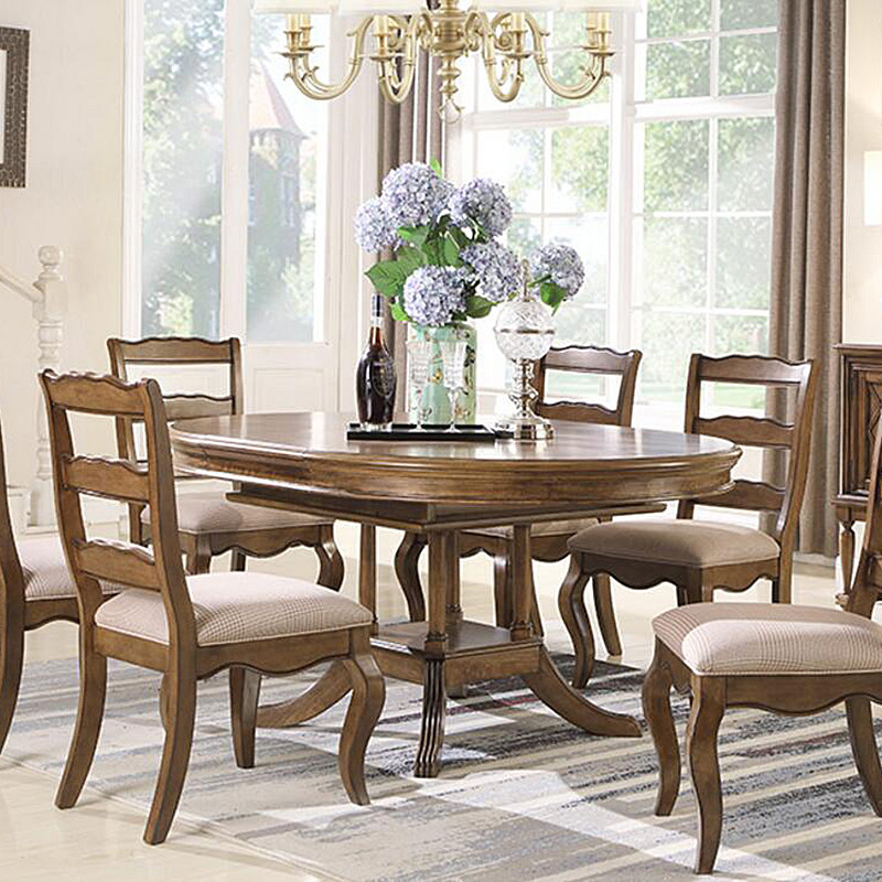 美式欧式实木家具乡村简约多功能拉伸餐桌餐厅折叠椭圆桌饭桌餐椅