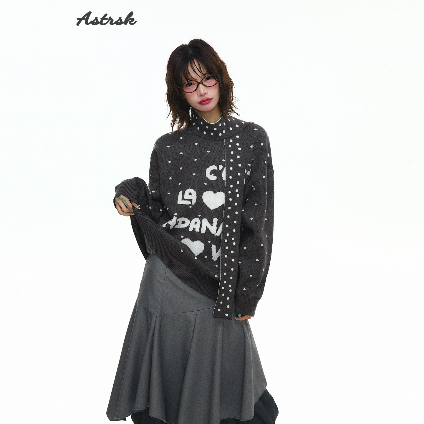 ASTRSK韩系甜美风爱心波点圆领套头毛衣女慵懒风氛围感宽松针织衫,女装/女士精品,毛衣,淘宝优惠券,粉丝福利购,淘宝优惠卷