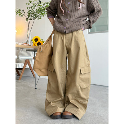 松弛感中性大口袋卡其色工装裤