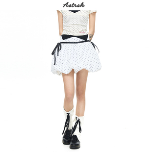 ASTRSK韩系波点花苞短裙女蝴蝶结设计A字裙显瘦防走光甜酷半身裙