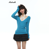 显瘦针织衫 性感修身 上衣 女秋季 ASTRSK韩系氛围感纯色V领麻花长袖