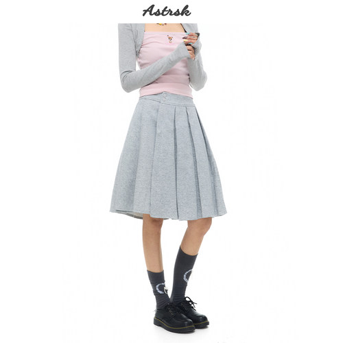 韩系学院风一片式波点百褶裙女