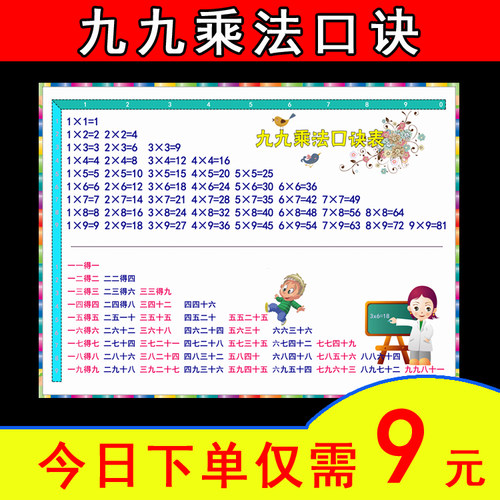 包邮九九乘法表九九乘法口诀挂图幼儿园小学生早教挂图九九乘法表