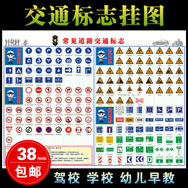 驾校道路交通标志挂图 幼儿园早教认知挂图 学校安全教育海报
