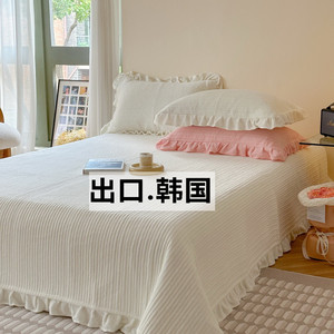 韩国外贸牛奶绒床盖三件套夹棉绗缝花边珊瑚绒榻榻米防滑床单冬季