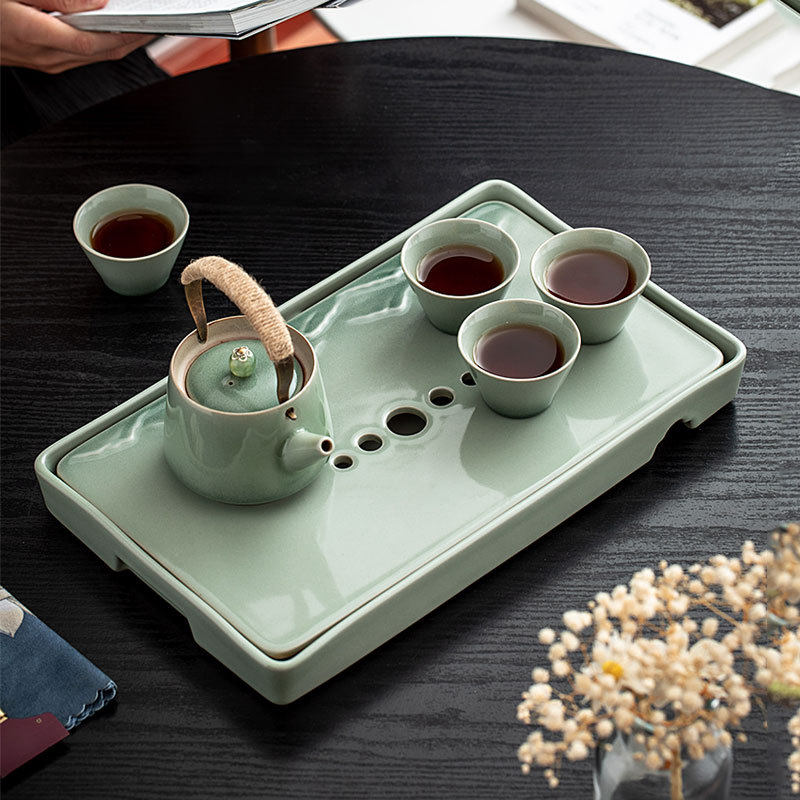 汝窑功夫茶具套装家用客厅汝瓷开片可养整套茶具茶壶茶杯茶盘送礼