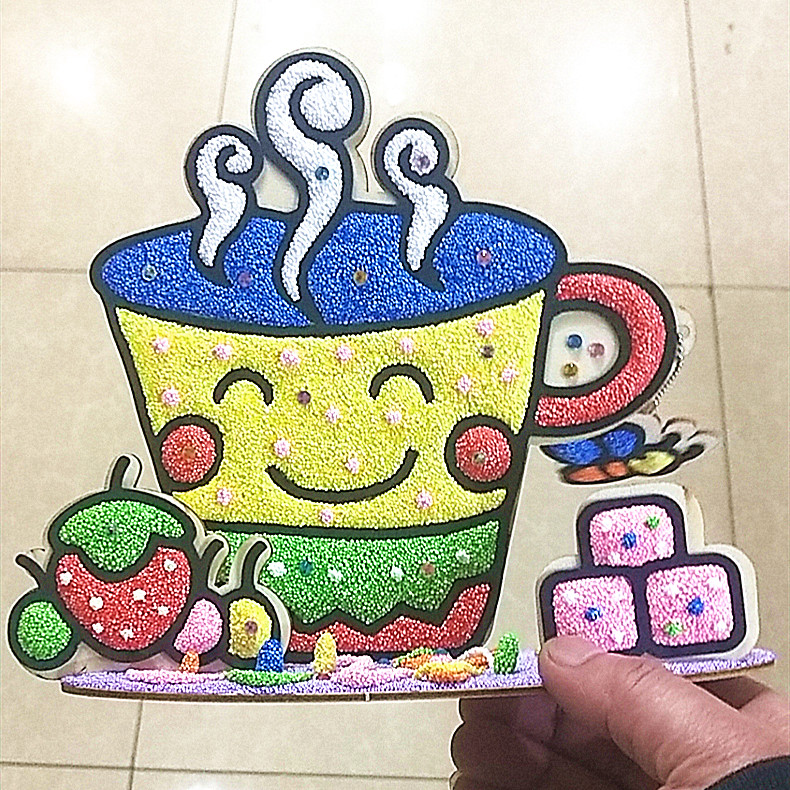 宝宝3D立体木板雪花泥画珍珠泥粘土diy手工制作填色涂鸦玩具公园