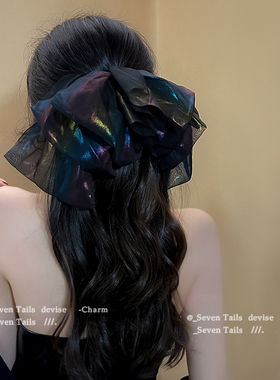 人鱼姬彩色网纱大蝴蝶结头饰女发夹大号公主头弹簧夹女后脑勺发饰