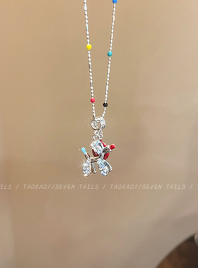 敲可爱！红色M豆趣味小狗项链女多巴胺小众设计感锁骨链可爱颈链