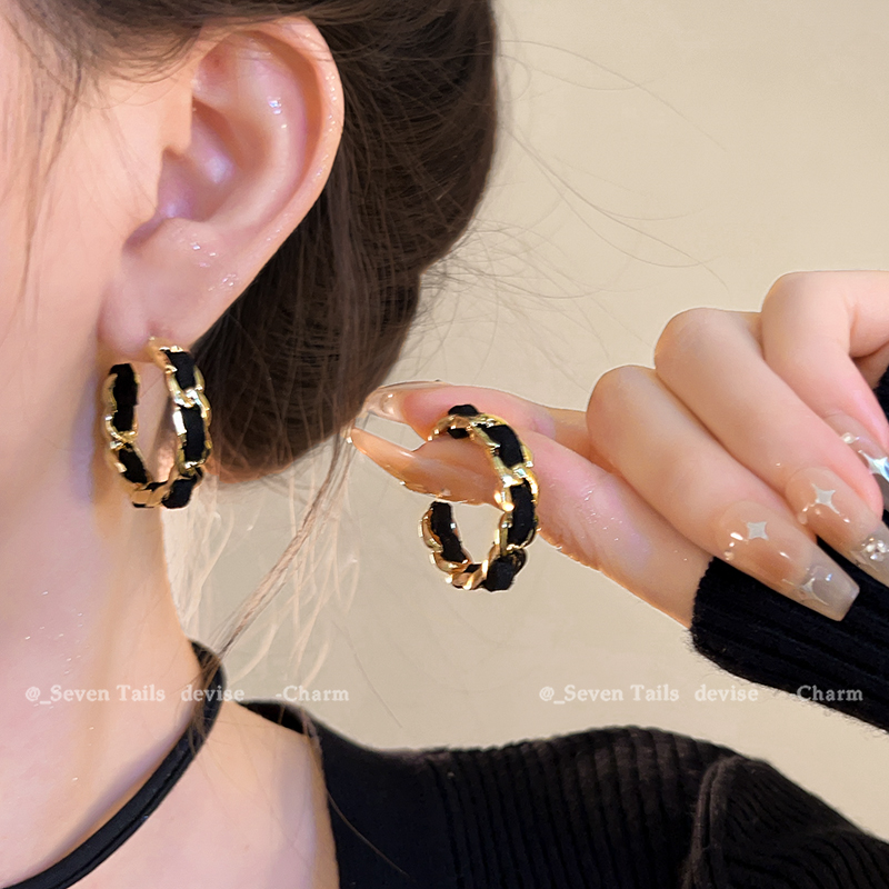 链条编织耳环女小香风独特耳饰