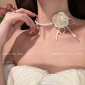 山茶花珍珠项链女choker锁骨链拼接轻奢小众花朵颈链高级脖子配饰
