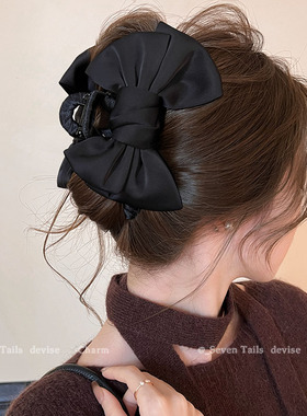 高质量缎面蝴蝶结发夹女新款发量多后脑勺抓夹鲨鱼夹盘发夹子发饰