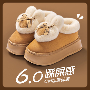 网红保暖加绒毛毛棉鞋 厚底增高棉拖鞋 时尚 女士冬季 女 外穿2025新款