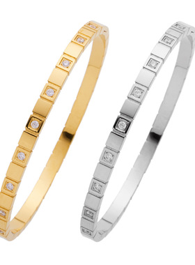 精工手环小众不锈钢镶钻方块轻奢